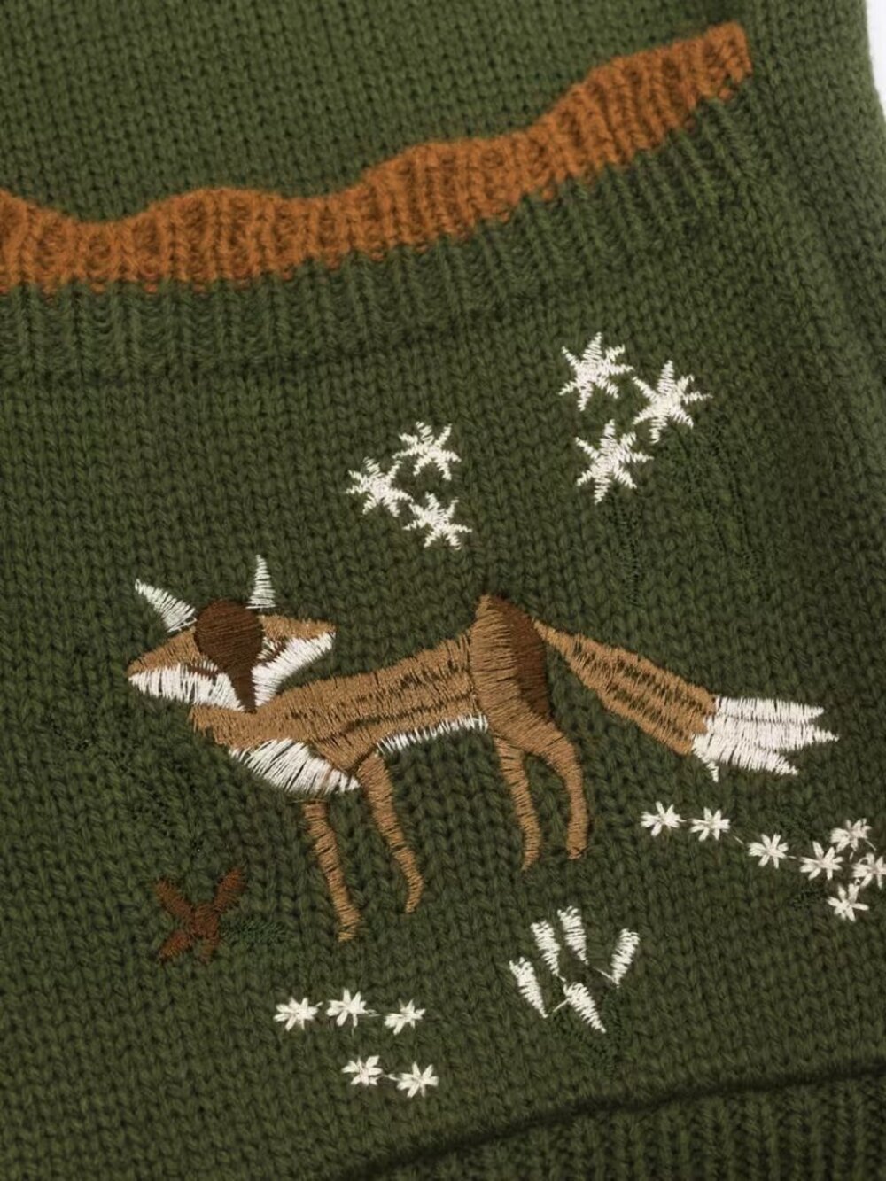 Button Up Fox Nature Army Green Cardigan With Pockets - Picture 4 of 5